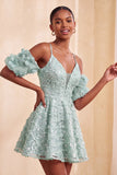 Olive Sequin Cold Shoulder A Line Short Homecoming Dress with Lace-up Back