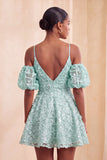 Olive Sequin Cold Shoulder A Line Short Homecoming Dress with Lace-up Back
