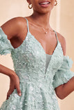 Olive Sequin Cold Shoulder A Line Short Homecoming Dress with Lace-up Back