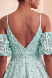 Olive Sequin Cold Shoulder A Line Short Homecoming Dress with Lace-up Back