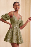 Olive Sequin Cold Shoulder A Line Short Homecoming Dress with Lace-up Back