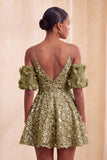 Olive Sequin Cold Shoulder A Line Short Homecoming Dress with Lace-up Back