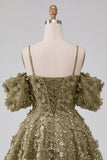 Olive Sequin Cold Shoulder A Line Short Homecoming Dress with Lace-up Back