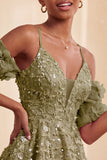 Olive Sequin Cold Shoulder A Line Short Homecoming Dress with Lace-up Back
