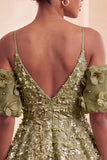 Olive Sequin Cold Shoulder A Line Short Homecoming Dress with Lace-up Back