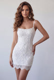 White Bodycon Beaded Sequin Short Homecoming Dress with Lace