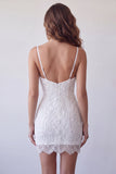 White Bodycon Beaded Sequin Short Homecoming Dress with Lace