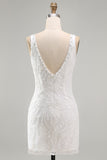 White Bodycon Beaded Sequin Homecoming Dress with Slit