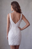 White Bodycon Beaded Sequin Homecoming Dress with Slit