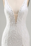 White Bodycon Beaded Sequin Homecoming Dress with Slit