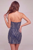 Strapless Navy Beaded Bodycon Short Homecoming Dress