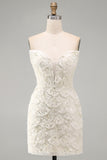 Ivory Bodycon Strapless Short Homecoming Dress with Sequins