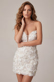 Ivory Bodycon Strapless Short Homecoming Dress with Sequins