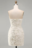 Ivory Bodycon Strapless Short Homecoming Dress with Sequins
