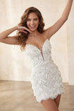 Ivory Bodycon Strapless Short Homecoming Dress with Sequins