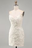 Ivory Bodycon Strapless Short Homecoming Dress with Sequins