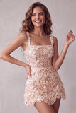 Ivory Square Neck A Line Short Homecoming Dress with Sequins