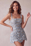 Ivory Square Neck A Line Short Homecoming Dress with Sequins