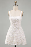 Ivory Square Neck A Line Short Homecoming Dress with Sequins