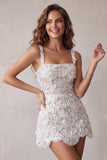 Ivory Square Neck A Line Short Homecoming Dress with Sequins