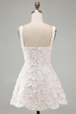 Ivory Square Neck A Line Short Homecoming Dress with Sequins