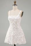 Ivory Square Neck A Line Short Homecoming Dress with Sequins