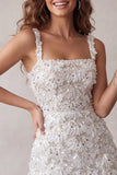 Ivory Square Neck A Line Short Homecoming Dress with Sequins