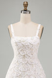 Ivory Square Neck A Line Short Homecoming Dress with Sequins