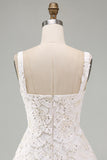 Ivory Square Neck A Line Short Homecoming Dress with Sequins