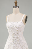 Ivory Square Neck A Line Short Homecoming Dress with Sequins