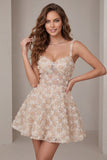 Champagne Floral A Line Homecoming Dress with Sequins
