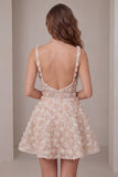 Champagne Floral A Line Homecoming Dress with Sequins
