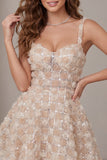 Champagne Floral A Line Homecoming Dress with Sequins