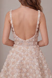 Champagne Floral A Line Homecoming Dress with Sequins