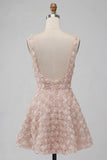 Champagne Floral A Line Homecoming Dress with Sequins