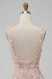 Champagne Floral A Line Homecoming Dress with Sequins