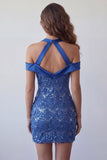 Royal Blue Halter Sequin Bodycon Short Homecoming Dress