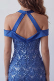 Royal Blue Halter Sequin Bodycon Short Homecoming Dress
