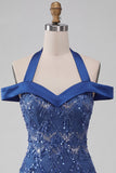 Royal Blue Halter Sequin Bodycon Short Homecoming Dress