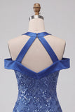 Royal Blue Halter Sequin Bodycon Short Homecoming Dress