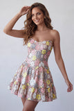 Sparkly Pink Strapless Floral Sequin A Line Short Homecoming Dress