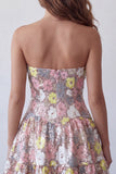 Sparkly Pink Strapless Floral Sequin A Line Short Homecoming Dress
