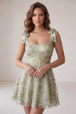 Dusty Sage Sequin A Line Homecoming Dress with Bows