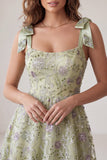 Dusty Sage Sequin A Line Homecoming Dress with Bows
