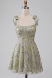 Dusty Sage Sequin A Line Homecoming Dress with Bows