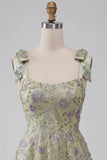 Dusty Sage Sequin A Line Homecoming Dress with Bows