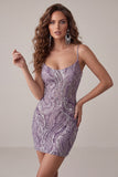Lilac Bodycon Sequin Short Homecoming Dress