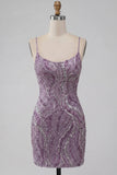 Lilac Bodycon Sequin Short Homecoming Dress