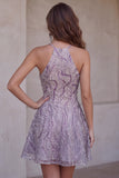 Sequin Lilac Halter A Line Homecoming Dress with Beading