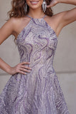 Sequin Lilac Halter A Line Homecoming Dress with Beading